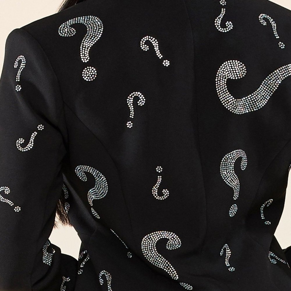 BLACK PANTSUIT W/ RHINESTONE QUESTION MARKS - Picture 6 of 7